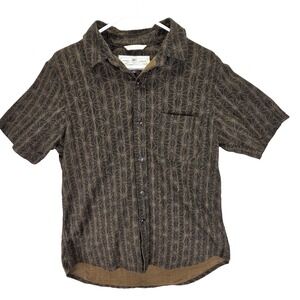 Rogue Territory Shirt Mens Large Brown Geometric Short Sleeve Button Cotton